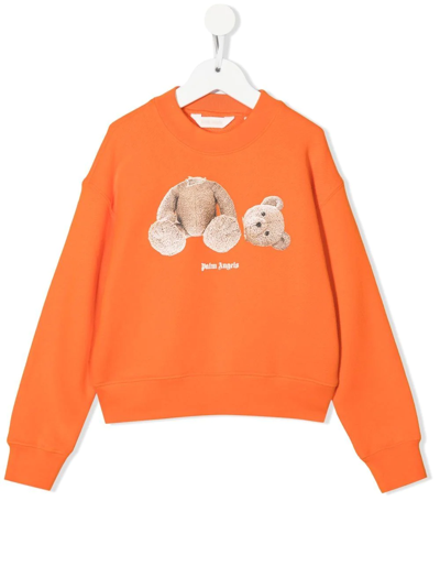 Palm Angels Teddy-bear Cotton Sweatshirt In Orange Brown