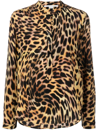 Stella Mccartney Cheetah Print Silk Shirt In Schwarz