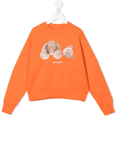 Palm Angels Bear-print Cotton Sweatshirt In Orange