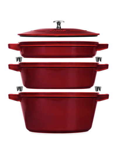 Staub Cast Iron 4-pc. Stackable Pot Set In Red
