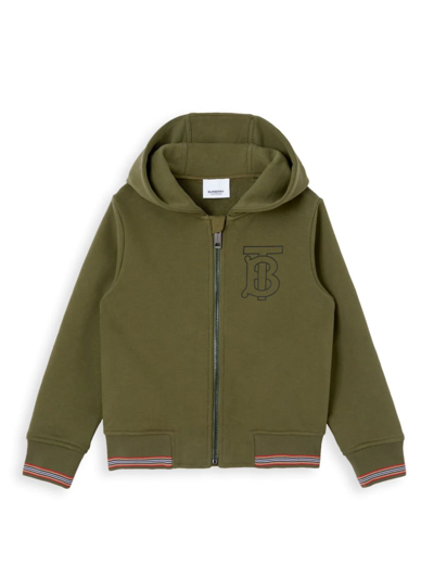 Burberry Boy's Lester Embroidered Monogram Hooded Sweatshirt In Olive