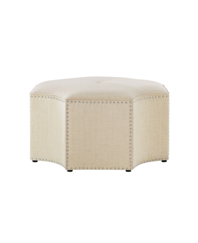 Nicole Miller Fiorella Upholstered Octagon Cocktail Ottoman With Nailhead Trim In Tan/beige