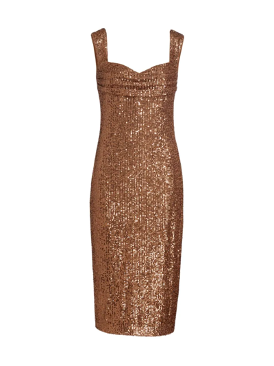 Badgley Mischka Sequin Sweetheart Sheath Dress In Tan