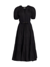 Ulla Johnson Olina Tiered Midi Cotton Dress With Pockets In Black