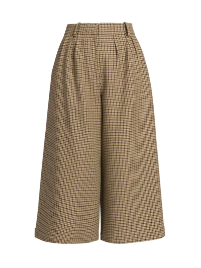 Moncler Brown Houndstooth Wool-blend Cropped Trousers In Beige Check