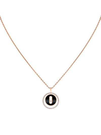 Messika Lucky Move Small 18ct Rose-gold, 0.20ct Brilliant-cut Diamond And Onyx Pendant Necklace In Rose Gold