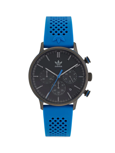 Adidas Originals Men's Code 1 Chronograph Collection Silicone Strap Watch In Blue