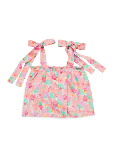 Something Navy Kids' Baby Girl's, Little Girl's & Girl's Floral Tie-shoulder Top In Pink Floral