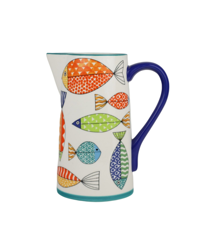 Euro Ceramica Fresh Catch Pitcher, 84 oz In White And Multicolor