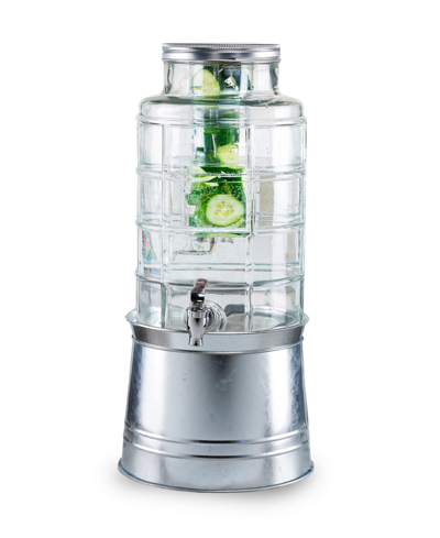 Style Setter Patchwork 2.4 Gallon Beverage Dispenser With Ice Insert, Fruit Infuser, And Galvanized Base In Clear