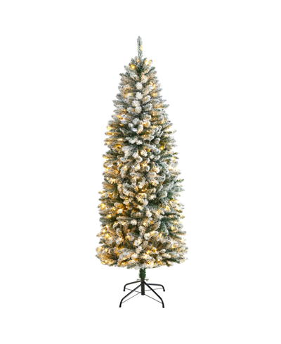 Nearly Natural Slim Flocked Montreal Fir Artificial Christmas Tree With 250 Warm Led Lights, 72" In Green