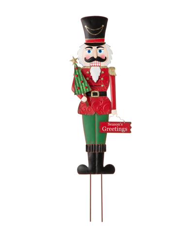 Glitzhome Metal Nutcracker Yard Stake Or Standing Decor Or Wall Decor, 36" In Multi