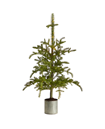 Nearly Natural Pre-lit Christmas Pine Artificial Tree In Decorative Planter, 54" In Green
