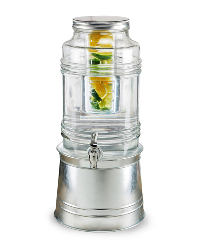 Style Setter Bungalow Beverage 2.4 Gallon Dispenser With Ice Insert, Fruit Infuser, And Galvanized Base In Clear