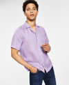 Hugo Boss Ellino Linen Solid Straight Fit Button Down Camp Shirt In Purple