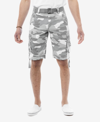 X-ray Men's Belted Twill Piping Cargo Shorts In White Camo