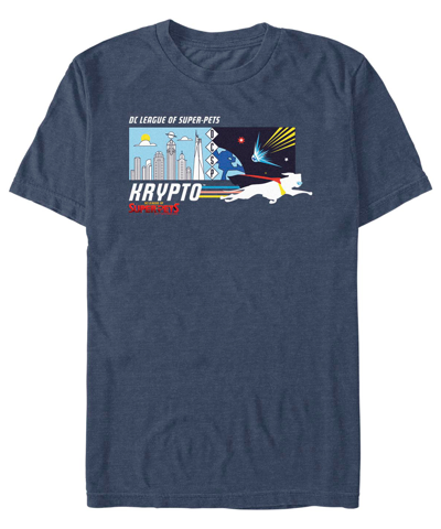 Fifth Sun Men's Super Pets Krypto Panel Short Sleeve T-shirt In Navy Heather