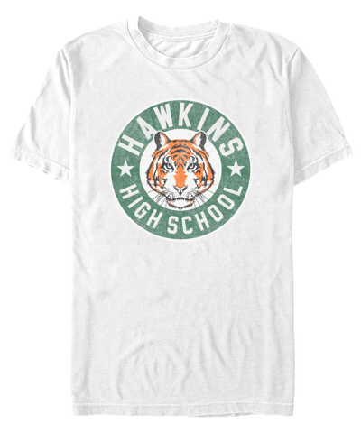 Fifth Sun Men's Stranger Things Hawkins High Tiger Emblem Short Sleeve T-shirt In White