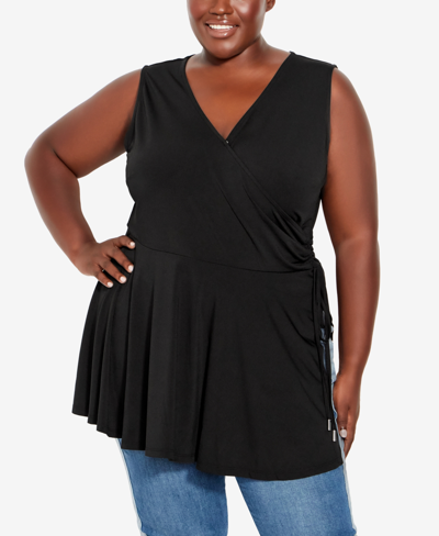 Avenue Plus Size Lindsey Wrap Top In Black