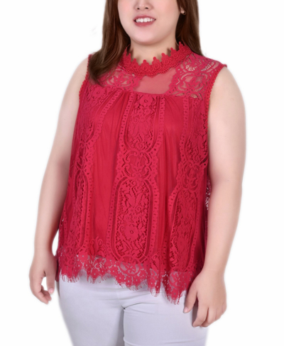Ny Collection Plus Size Sleeveless Mock Neck Lace Top In Red