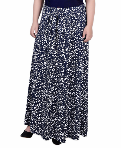 Ny Collection Petite Maxi A-line Skirt With Front Faux Belt With Ring Detail In Black Ivory Dot