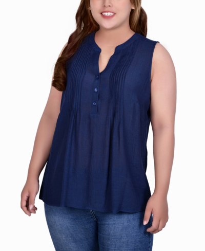 Ny Collection Petite Sleeveless Pintucked Blouse Top In Patriot Blue
