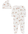 CARTER'S BABY GIRLS 2-PC. FLORAL-PRINT COTTON COVERALL & CAP SET