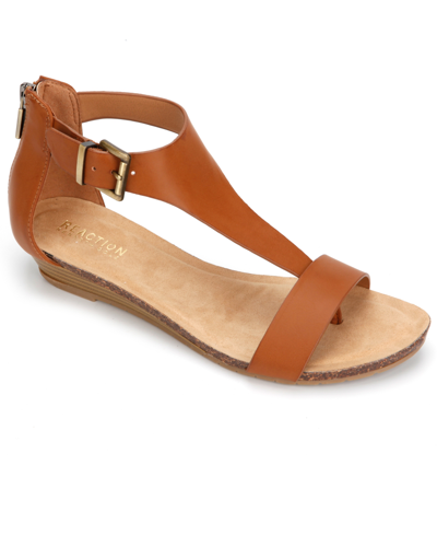 Kenneth Cole Reaction Great Buckle Womens Faux Leather Slip On Slide Sandals In Toffee