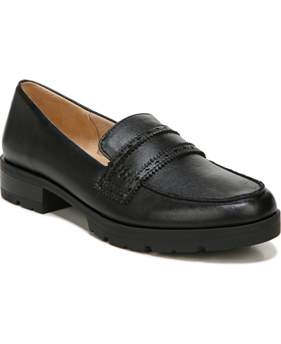 Lifestride London Womens Faux Leather Slip On Loafers In Black Faux Leather