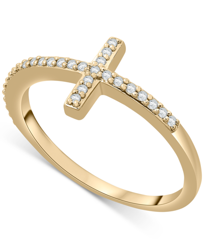 Wrapped Diamond East-west Cross Ring (1/8 Ct. T.w.) In 14k White Or Yellow Gold, Created For Macy's