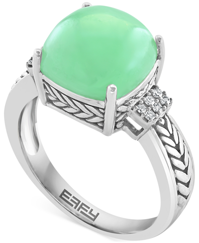 Effy Collection Effy Dyed Green Jade & Diamond (1/20 Ct. T.w.) Statement Ring In Sterling Silver