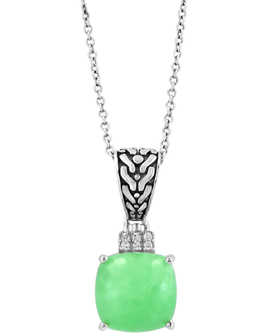 Effy Collection Effy Dyed Green Jade & Diamond Accent 18" Pendant Necklace In Sterling Silver