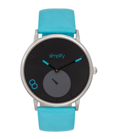 Simplify The 7200 White Or Black Or Turquoise Or Light Brown Or Teal Genuine Leather Band Watch, 43mm In Blue