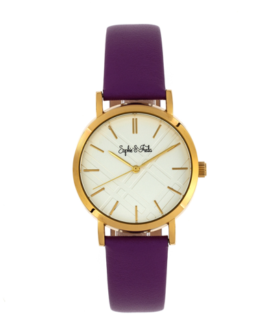 Sophie And Freda Budapest Black Or Purple Or Brown Or Pink Genuine Leather Band Watch, 39mm In Gold Tone / Purple / White