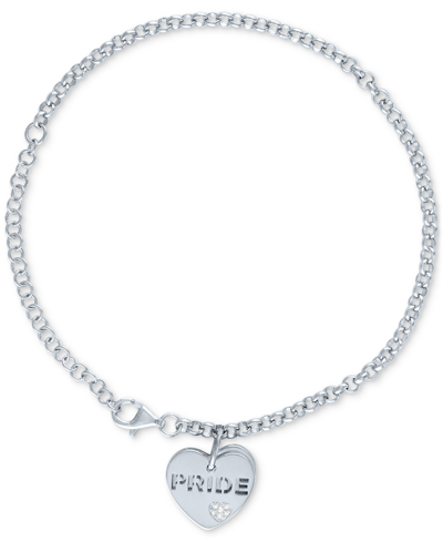 Macy's Diamond Accent & Rainbow Enamel Pride Double Heart Charm Bracelet In Sterling Silver