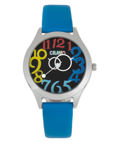 Crayo Spirit Unisex Mint Or Blue Or Purple Or Pink Leatherette Strap Watch, 39mm In Black / Blue