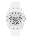 GUESS MEN'S MULTI-FUNCTION WHITE SILICONE STRAP WATCH 43MM