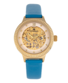 Empress Alice Automatic Mop Skeleton Dial Black Or Mint Or Green Or Blue Or Purple Genuine Leather Band Watc In Blue