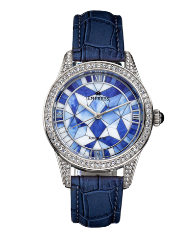 Empress Augusta Automatic Mosaic Black Or Blue Or Green Or Gray Leather-band Watch, 38mm In Silver-tone/blue