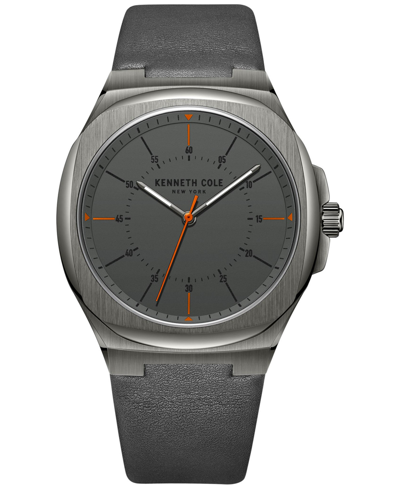 Kenneth Cole New York Men's Classic Gray Leather Strap Watch 41mm In Grey