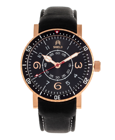 Shield Gilliam Diver Black Or Dark Brown Or Light Brown Genuine Leather Band Watch, 43mm In Rose Gold-tone/black