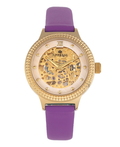 Empress Alice Automatic Mop Skeleton Dial Black Or Mint Or Green Or Blue Or Purple Genuine Leather Band Watc