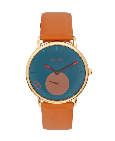 Simplify The 7200 White Or Black Or Turquoise Or Light Brown Or Teal Genuine Leather Band Watch, 43mm