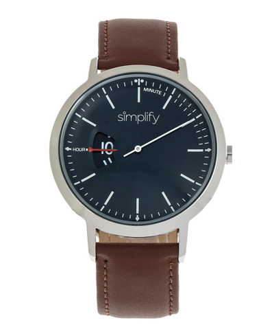 Simplify The 6500 Black Or Red Or Brown Or Beige Or Orange Or Blue Genuine Leather Band Watch, 44mm In Brown/black