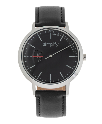 Simplify The 6500 Black Or Red Or Brown Or Beige Or Orange Or Blue Genuine Leather Band Watch, 44mm