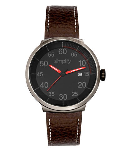 Simplify The 7100 Black Or Brown Or Blue Or Dark Brown Leather Band Watch, 42mm In Dark Brown/red