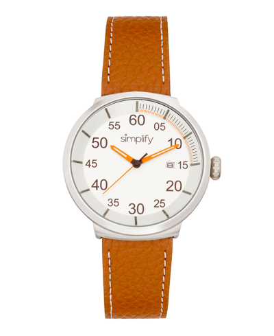 Simplify The 7100 Black Or Brown Or Blue Or Dark Brown Leather Band Watch, 42mm In Brown/silver-tone