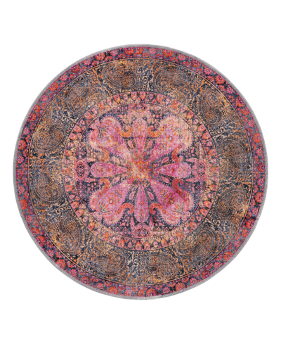 Bayshore Home Washable Reflections Ref02 3'11" X 3'11" Round Area Rug In Pink