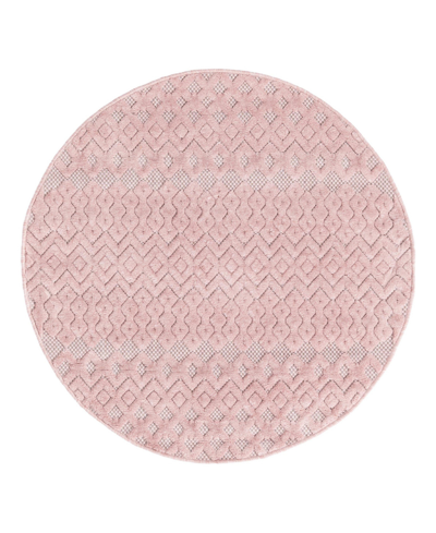 Bayshore Home High-low Pile Latisse Textured Outdoor Lto02 3' X 3' Round Area Rug In Pink