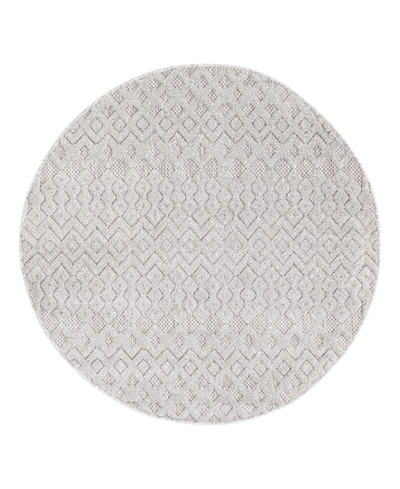 Bayshore Home High-low Pile Latisse Textured Outdoor Lto02 4' X 4' Round Area Rug In Gray